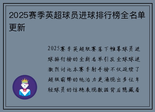 2025赛季英超球员进球排行榜全名单更新