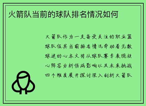 火箭队当前的球队排名情况如何